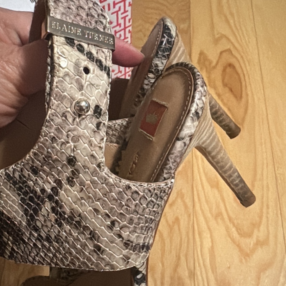 6.5 - Elaine Turner Rita Sandstone Python Heel Sandal - Picture 2 of 3